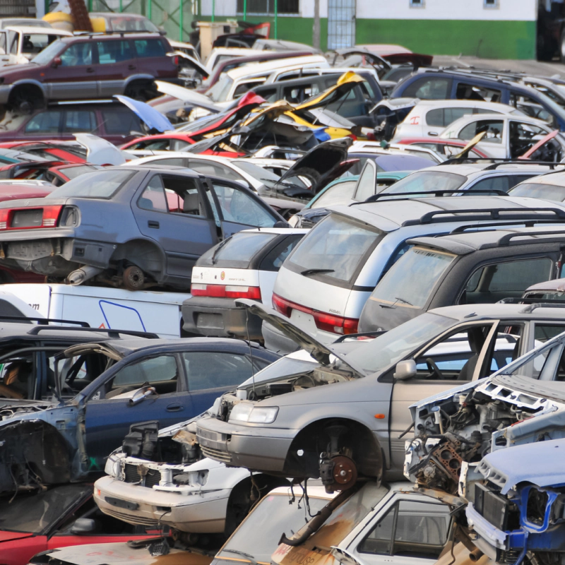 a view of the pile of junk cars